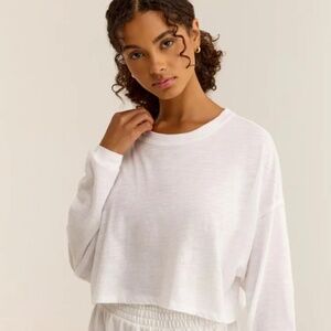Z Supply Turn It Up Long Sleeve, White, Size Large